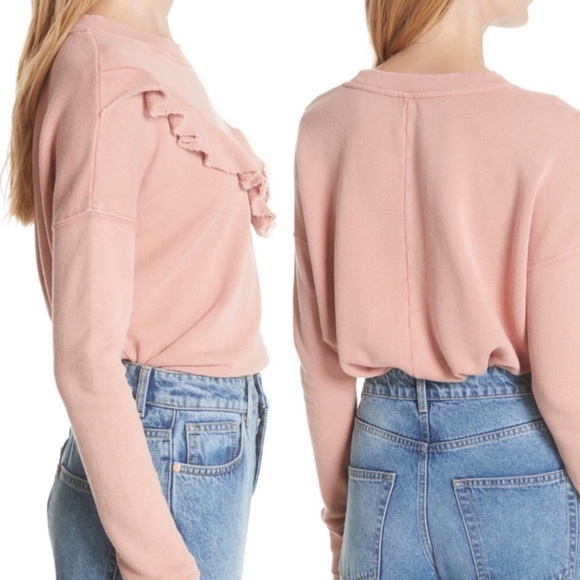 Free People Pink Cropped Ruffle Sweatshirt NWT - Picture 4 of 5
